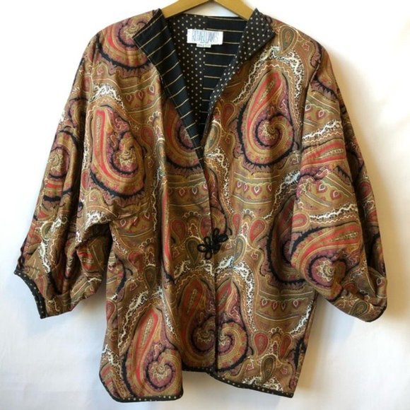 Richard James Paisley Jacket Black Tan Balloon Sleeve Reversible Jacket One Size - Picture 1 of 6